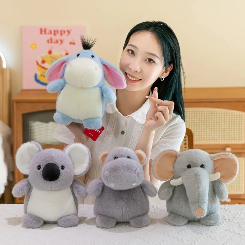 23CM Small Hippo Plush Toy Koala Dinosaur Small Donkey Elephant Super Soft Short Hair Doll For Children's Birthday Festival Gift