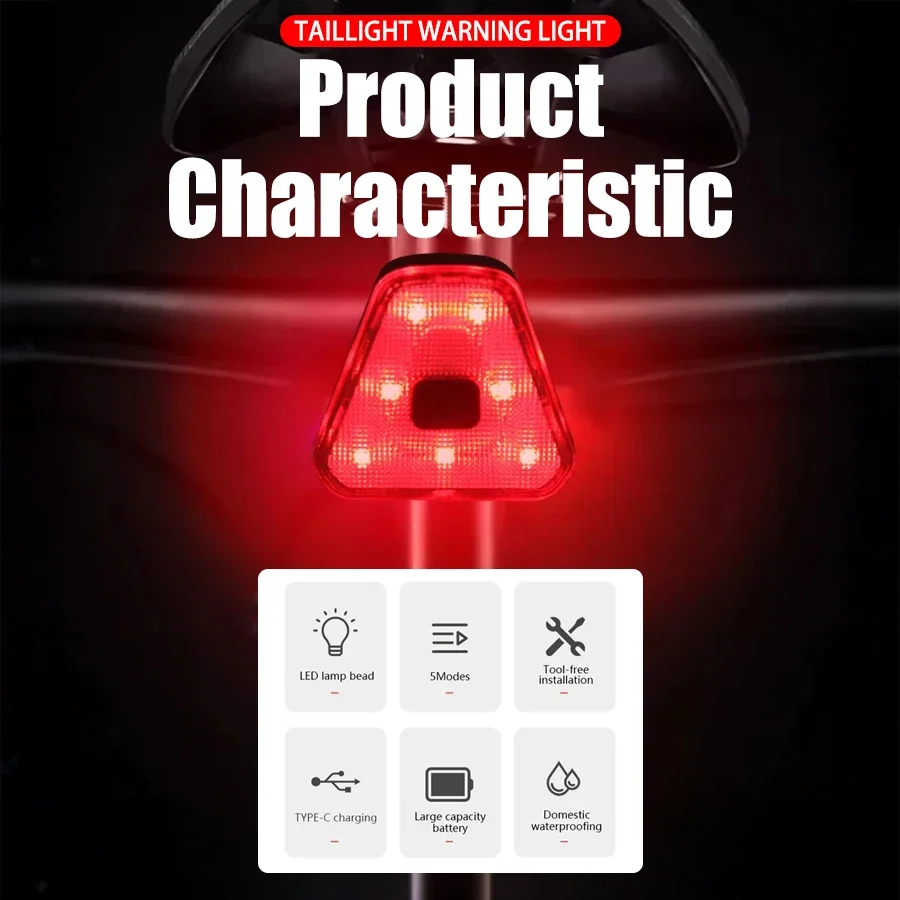 Ultralight Bike Warning Rear Light Rechargeable 5 Lighting Modes MTB Cycling Tail Light Night Riding Safety Warning Taillights