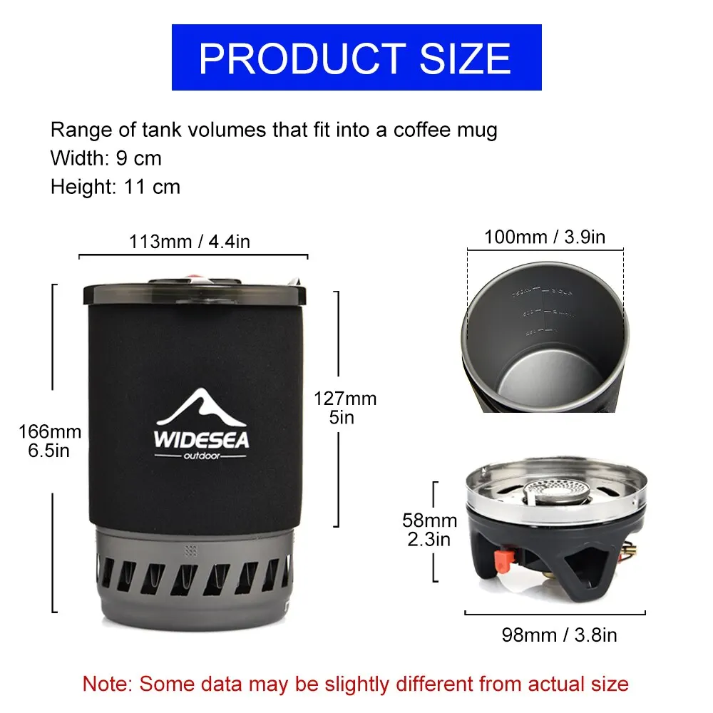 Widesea Sistema di cottura da campeggio con scambiatore di calore Fornello a gas da esterno Bruciatore Caffettiera turistica Tazza Pentole Stoviglie