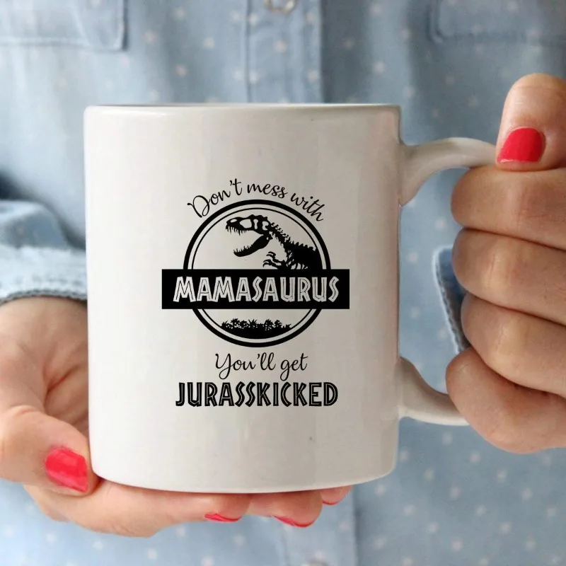 كوب قهوة أبيض ، لا تعبث مع Mamasaurus ستحصل على ديناصور مضحك ، هدية عيد ميلاد لأمي والزوج ، الابن والابنة ، كوب شاي ، أبيض