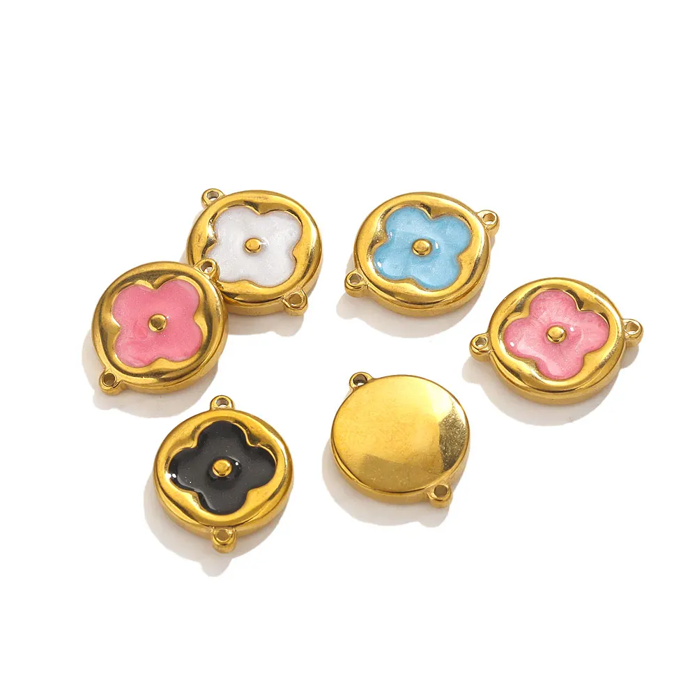 5pcs Stainless Steel Round Connectors Enamel Charms For Jewelry Making DIY Double Hole Connector Jewelry Accessories Parts