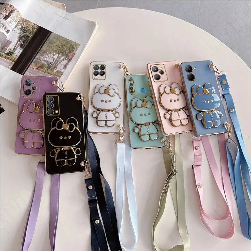 Mirror Rabbit Crossbody Lanyard Case For Oppo Realme 8 9 10 5 Pro 5i 6i 8i 9i 8pro Cover Realme C20 C11 C25Y C30 C33 C35 C55 GT