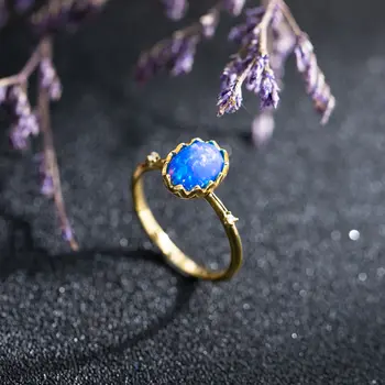 經典設計鍍金/鍍銀橢圓形切割藍色蛋白石戒指,宮廷風格奢華女士珠寶,生日石週年紀念禮物 10 最佳銷售 藍色蛋白石戒指 - №4