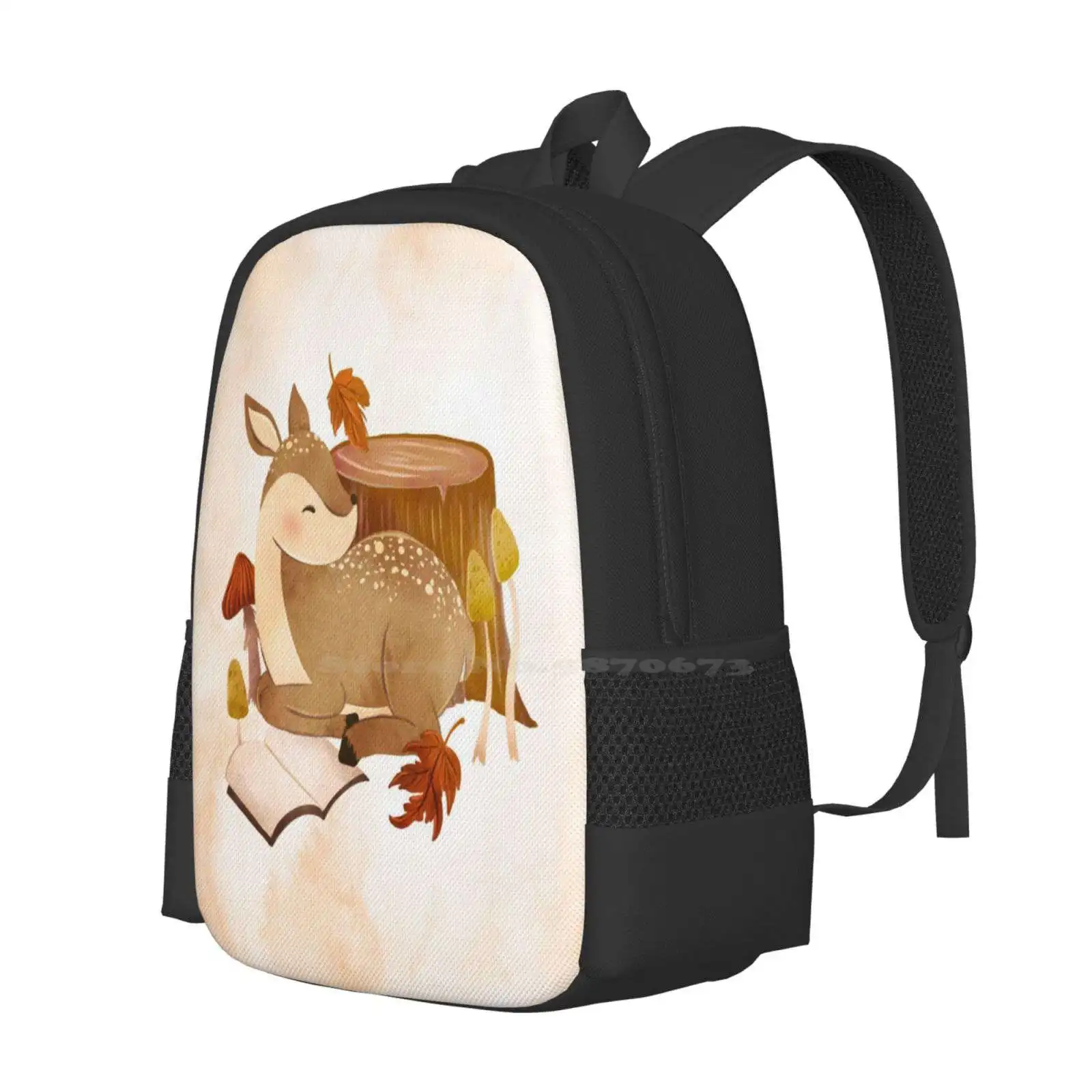 Bookish Fawn Fashion Pattern Design Travel Laptop School Backpack Bag Deer Autumn Fall Literary Literature Animal Cute Woods