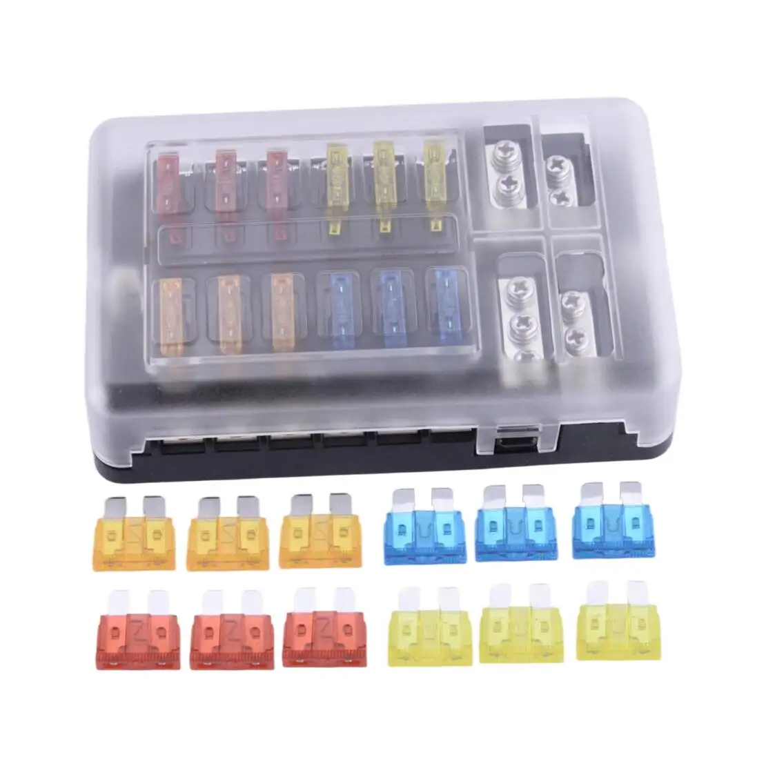 

12 Way Car Auto Truck Boat UTV Blade Fuse Box ATO ATC Block Terminal Screw Holder Cover Kit