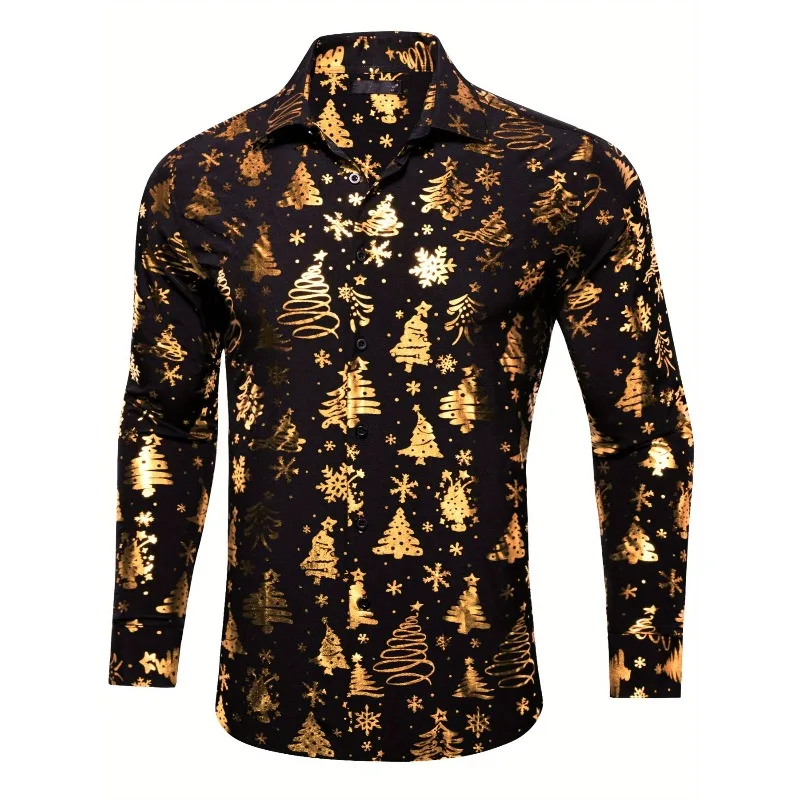 

Рождественская тема, мужские золотые рождественские елки, официальные рубашки с 3D принтом, рождественская рубашка с длинным рукавом и графикой, модные мужские рубашки