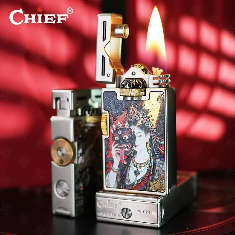 

CHIEF Retro Oil Lighter Windproof Side-slip Grinding Wheel Gilt Painted Lines High-end Men