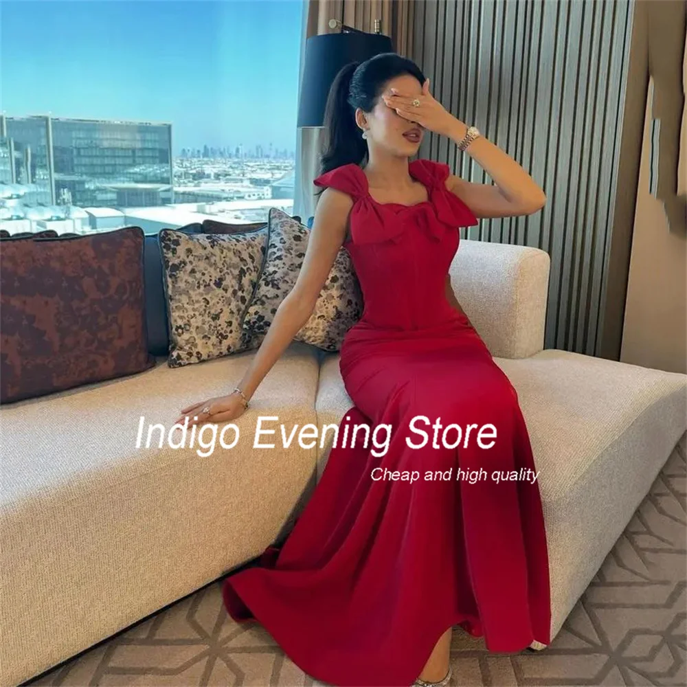 Indigo Evening Dress Square Collar Bows Spaghetti Straps Sleeveless Mermaid Prom Gown 2024 Formal Occasion Dress  فساتين السهرة