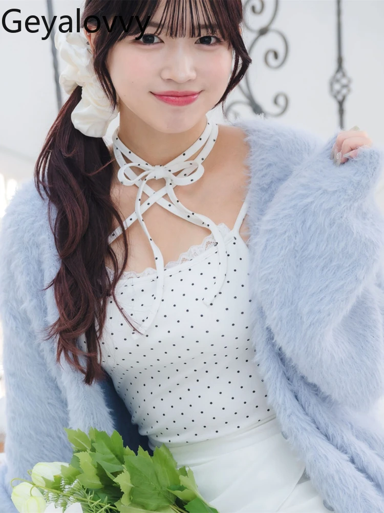 

Съемные накладки на грудь, всесезонный укороченный топ на бретельках в японском стиле, милое эластичное вязаное нижнее белье с кружевной отделкой для девочек, жилет