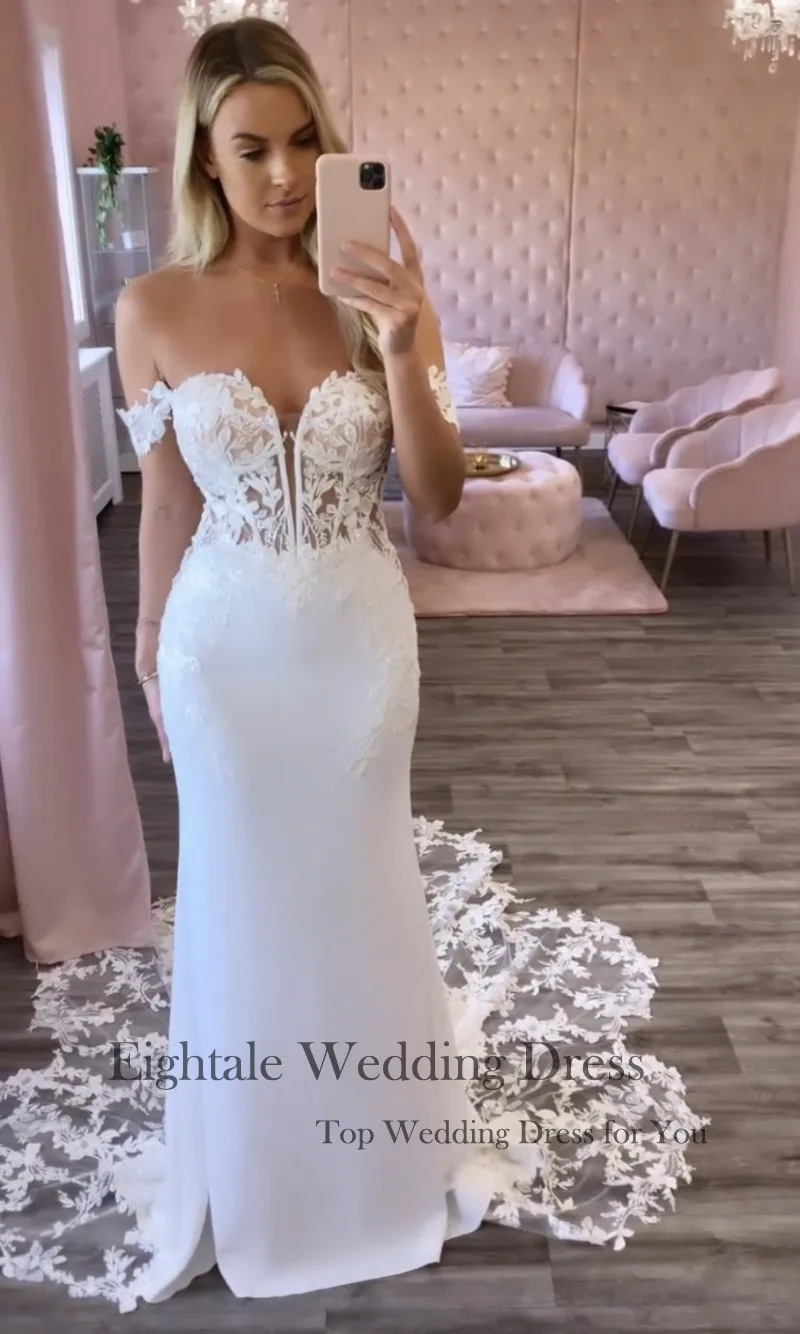 Eightale Boho vestidos de novia sirena encaje fuera del hombro corte tren apliques vestido de novia personalizado blanco marfil hochzeitskleid