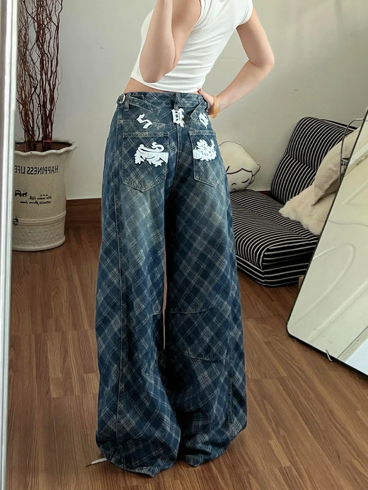 

Retro American Hot Girl Design Pleated Denim Pants Women's Loose Bf Lazy Style Plaid Floor-Length Jeans Spring 2026