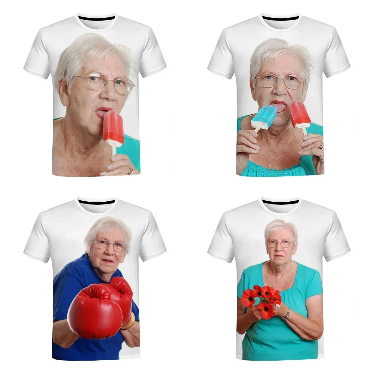 Hot Sales New Creative Funny 3D Printing Cute T-shirt Grandma Funny Ice Lolly Casual Man Women O Neck Short Sleeve Tops Tee