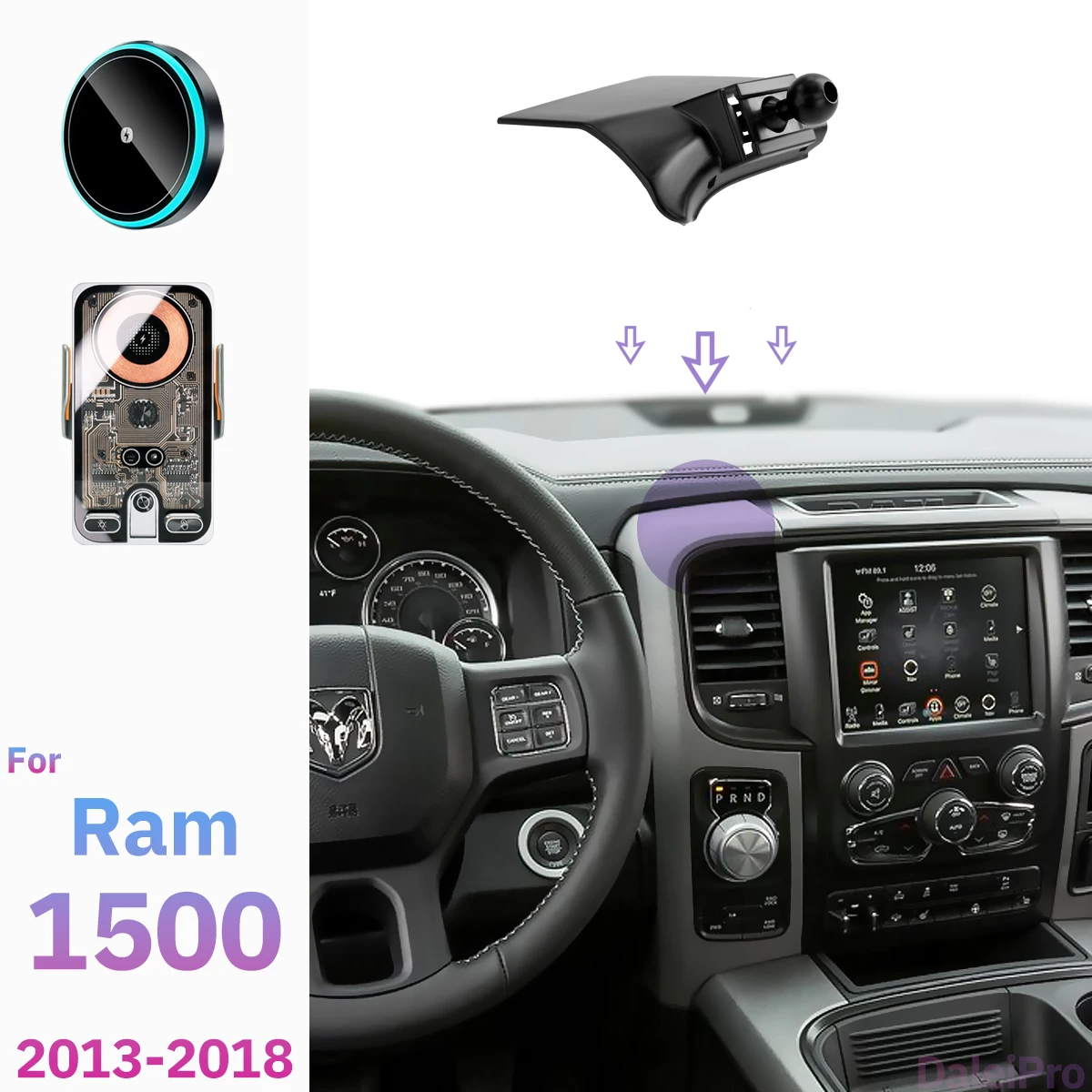 Suporte para Telefone de Carro para Dodge Ram 1500 2013-2016 2017 2018 com Carregador Sem Fio e Suporte Magsafe com Montagem Magnética Forte