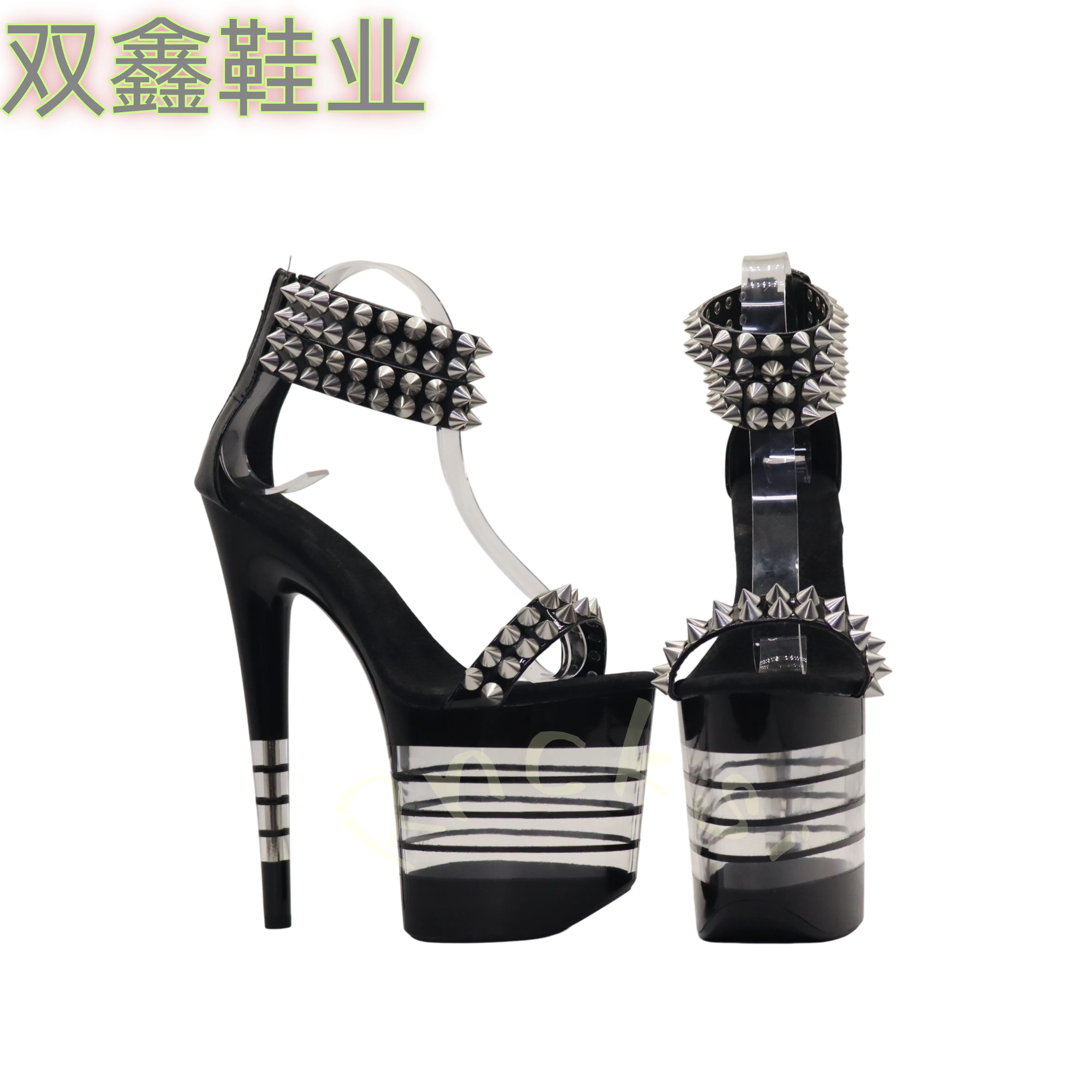 8Inch 20cm Fluorescence Rivet PVC Upper Platform Sandals Women Nightclub Party Pole Dance Shoes Large Size High Heels Pumps