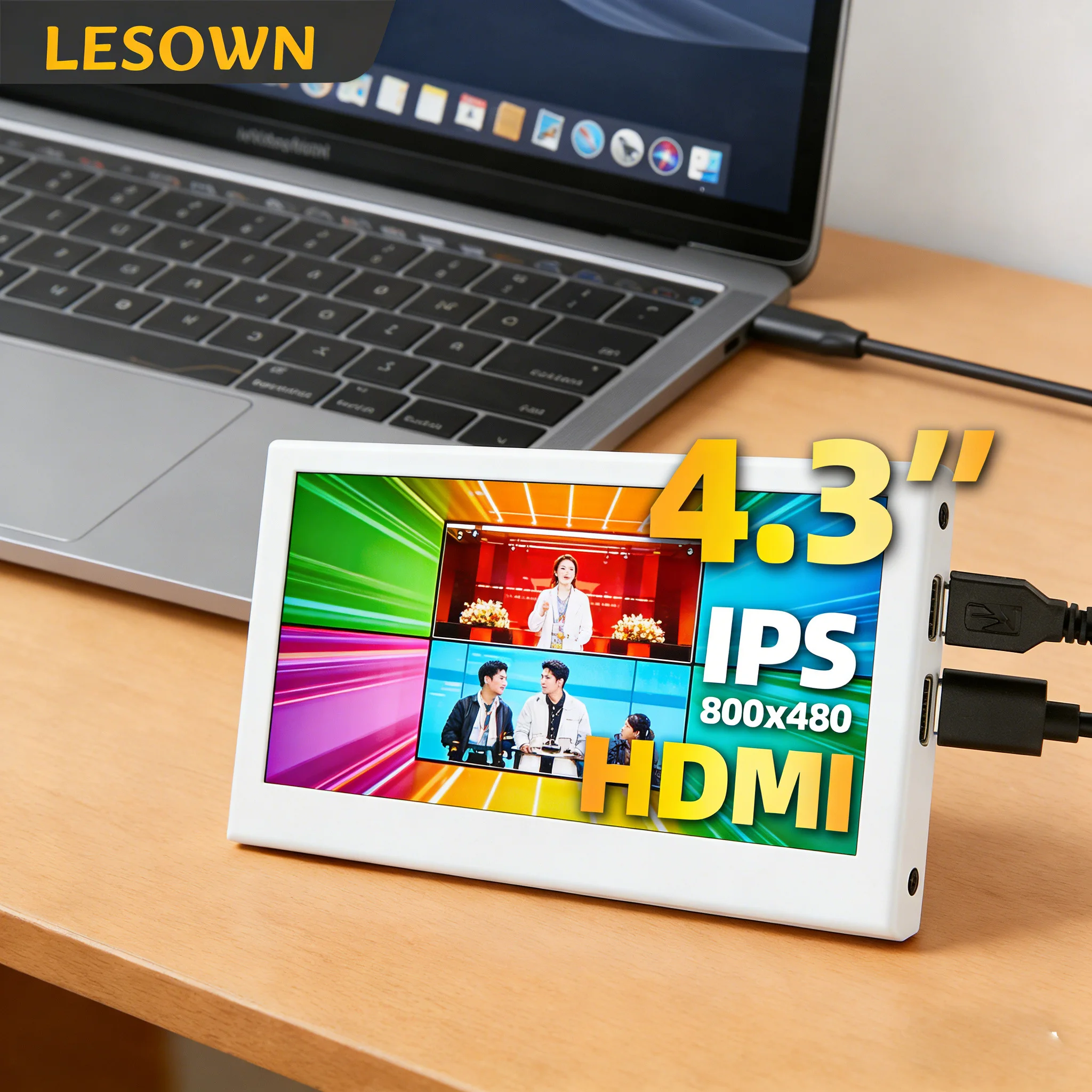 LESOWN Small Monitor 4.3 Inch 800x480 IPS LCD Ultra Slim Travel Display Secondary Screen Auxiliary Monitor for Video Playback