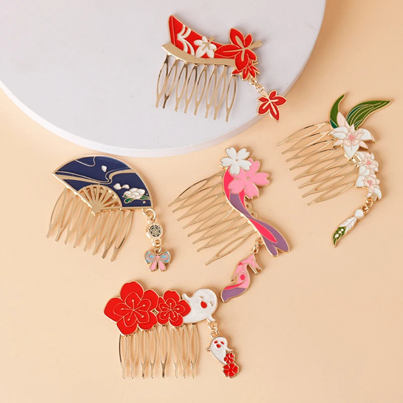 Game Genshin Impact Hairpin Anime Cosplay Props Metal Maple Flower Hair Comb Hairpins For Women Girls Hair Accessories Gift