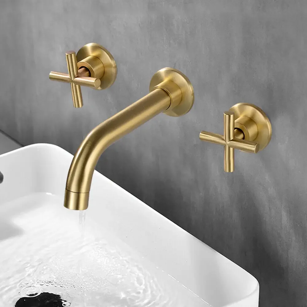 

2-Handle Wall Mount Brass Waterfall Bathroom Faucet - Bath Sink Mixer Tap