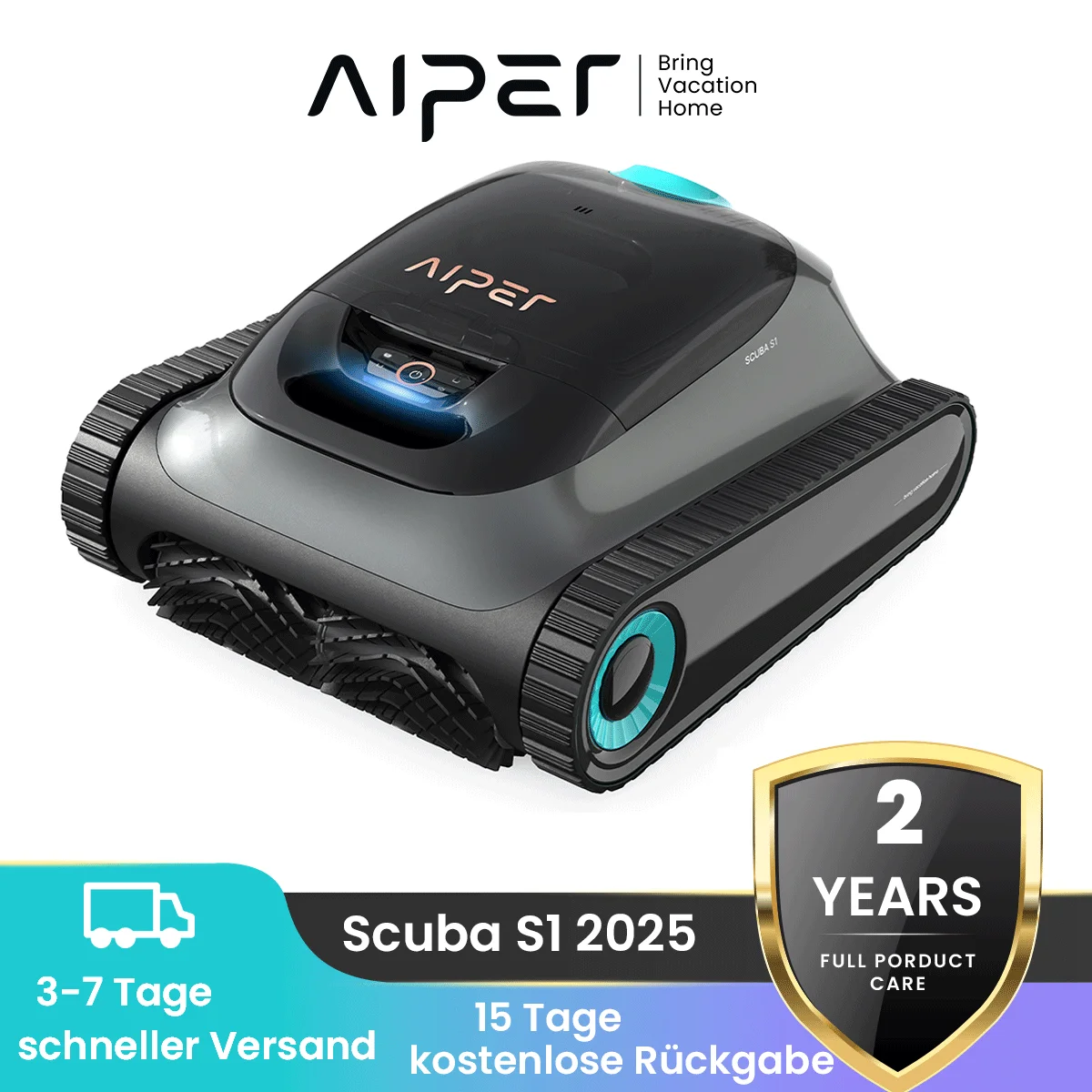 Nettoyeur de piscine robotisé Aiper Scuba S1 2025 reconditionné, nettoyage des parois et des lignes d'eau, contrôle par application, autonomie de la batterie étendue de 240 minutes