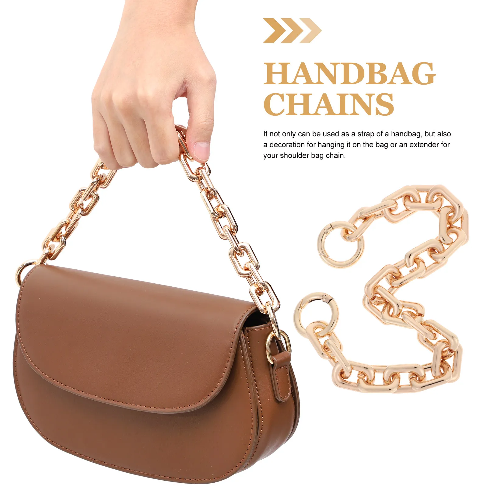 1Pcs Short Thick Metal Purse Chain Light Gold Spring Clip Handbag One Shoulder Bag Strap Replacement Decorative Accessory
