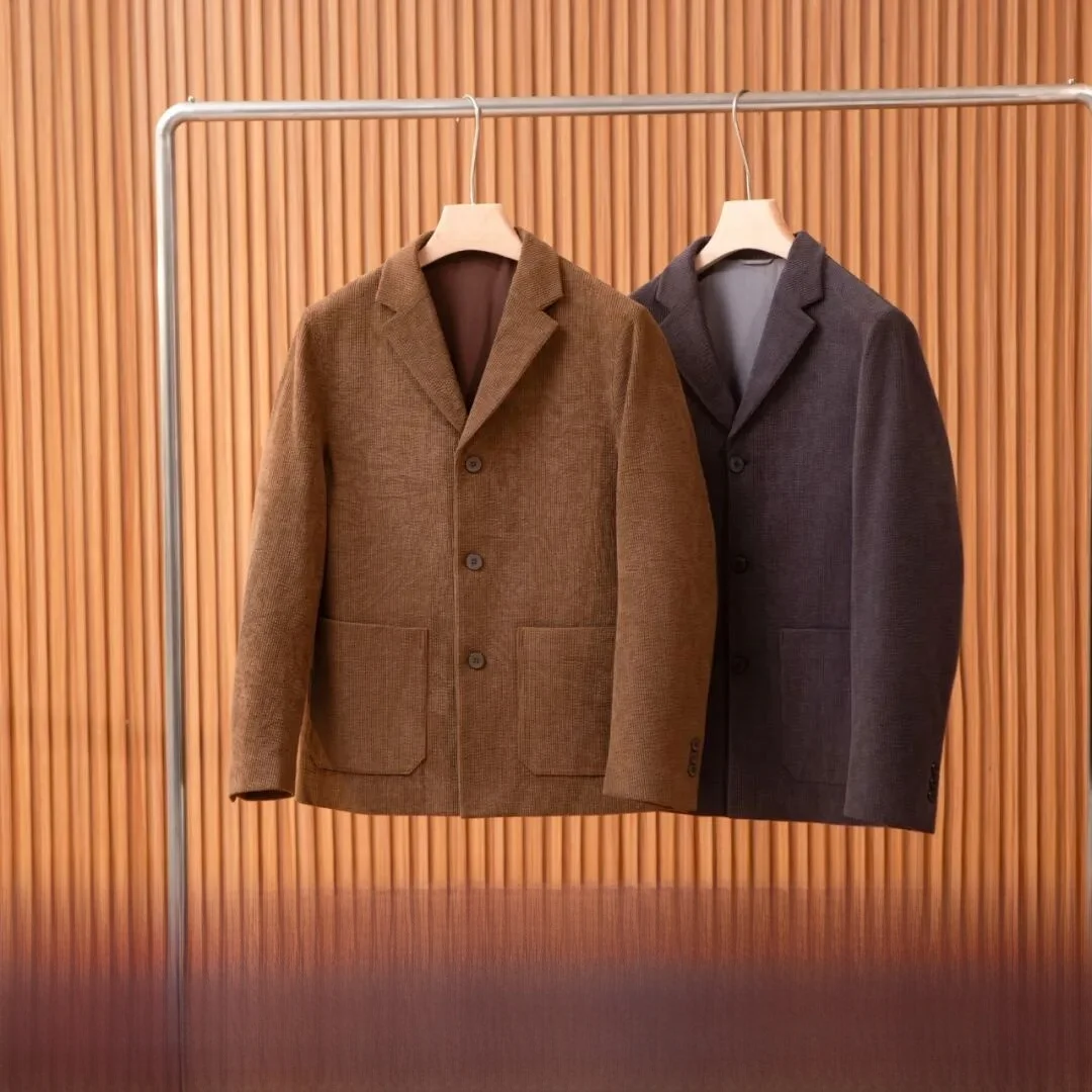 

Свободный вельветовый мужской костюм, повседневный универсальный осенне-зимний модный костюм-стойка, длинный све, Busin, повседневный костюм