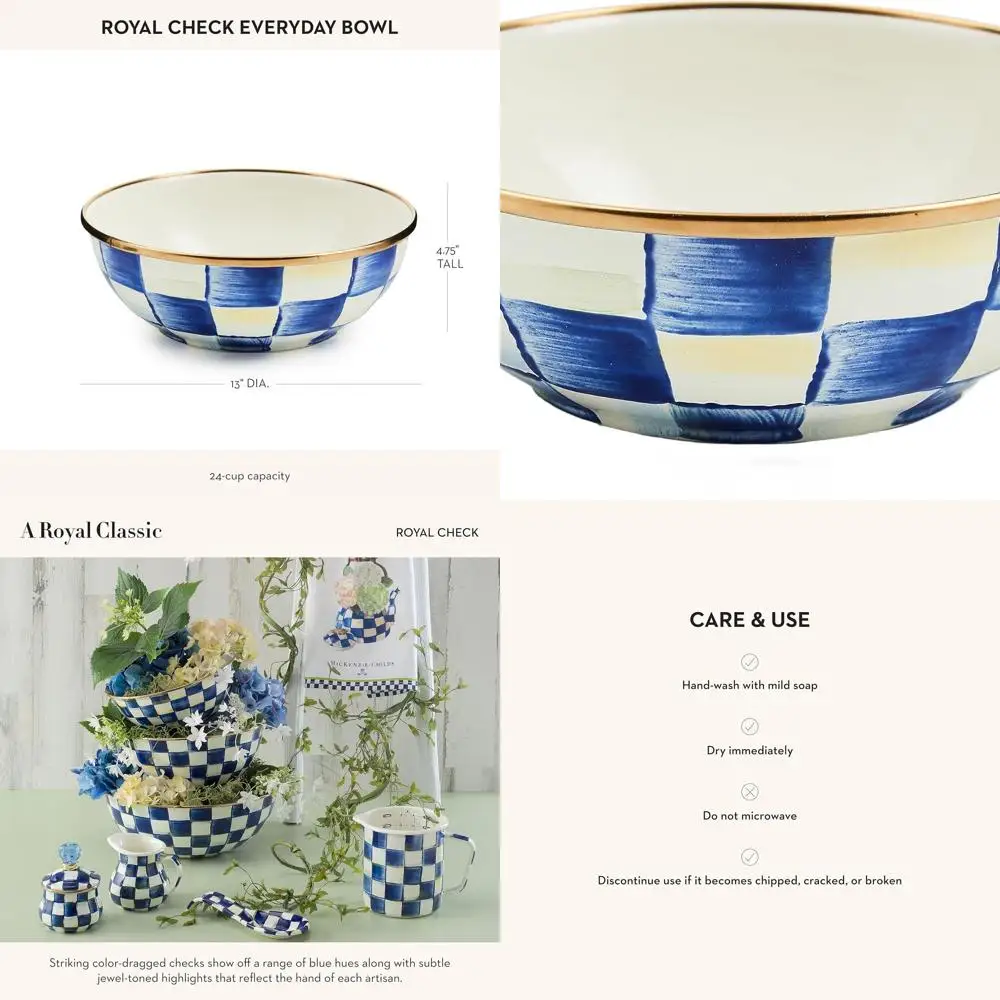 

Everyday Enamel Serving Bowl, Petite Size, Blue & White Royal Stripe Pattern