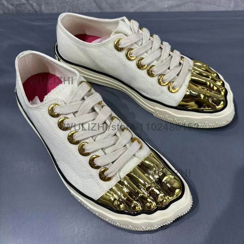 Gold Metal Glossy Five Finger Sneakers Women Lace Up Flats Sports Patchwork Casual Buckle Office Lady Design Catwalk Spring Shoe