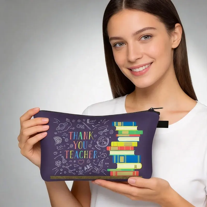 Thank You Teacher Letters Cosmetic Case Women Makeup Bags Napkin Lipstick Storage Bags for Travel Toiletries Bag Graduation Gift