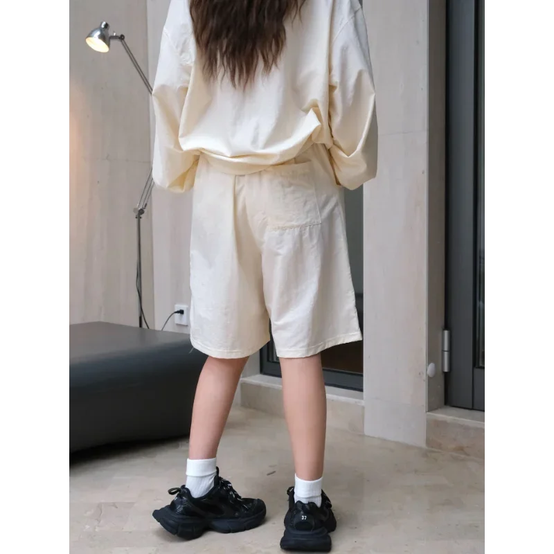 Autumn Splicing Sweatpants Women Shorts Loose Japanese Style Sports Lazy Feeling Soft Skin-friendly Slim Navy Blue Elastic Waist