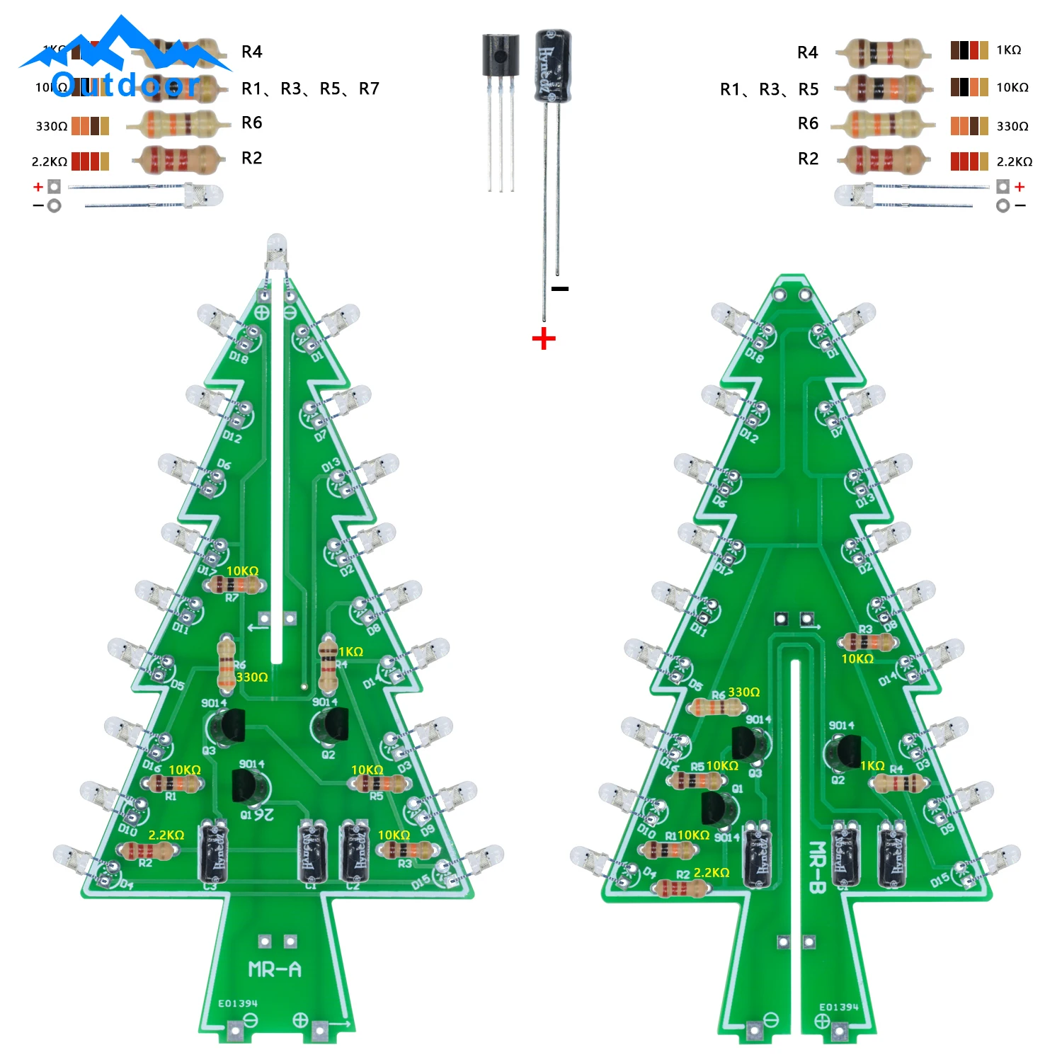 Christmas Trees Luminous Tube Module LED Circuit 7 Color Flashing Light-Emitting Module Electronic Learning Kit Holiday Decor