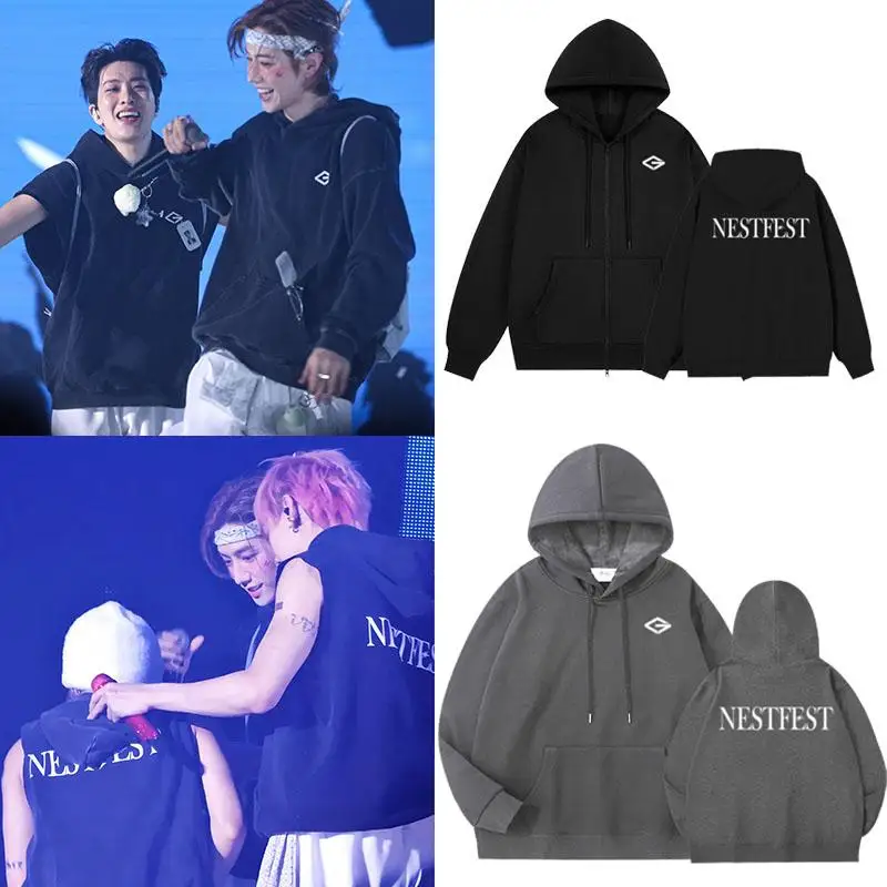 

GOT72025 Концертный NESTFEST Jaet с капюшоном на молнии Свободный свитшот Fce Повседневная молодежная модная длинная хлопковая толстовка Све