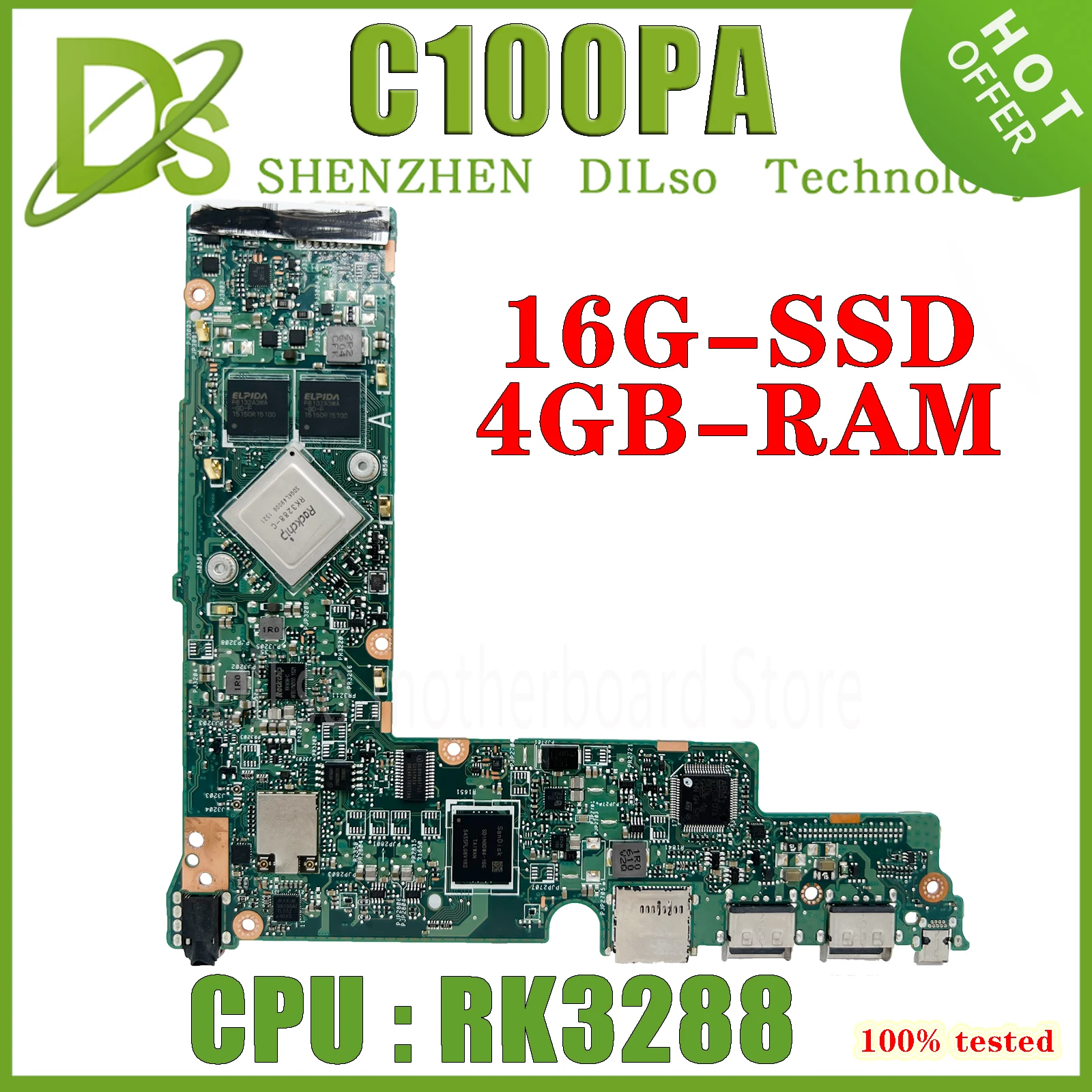 KEFU C100PA For ASUS Chromebook Flip C100PA Laptop Motherboard 4G RAM RK3288C Processor Graphic T764 100% Test work