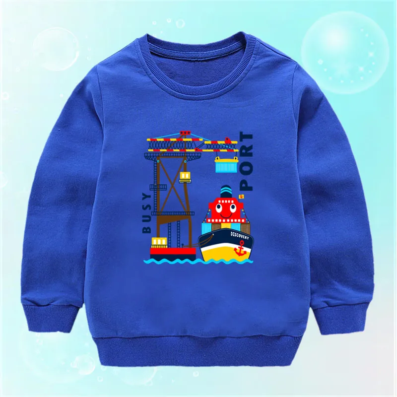 2023 Spring Children Sweatshirts Long Sleeve Tops for Kids Cartoon Boat Girls Boys Outfits Toddler Outerwear Clothes