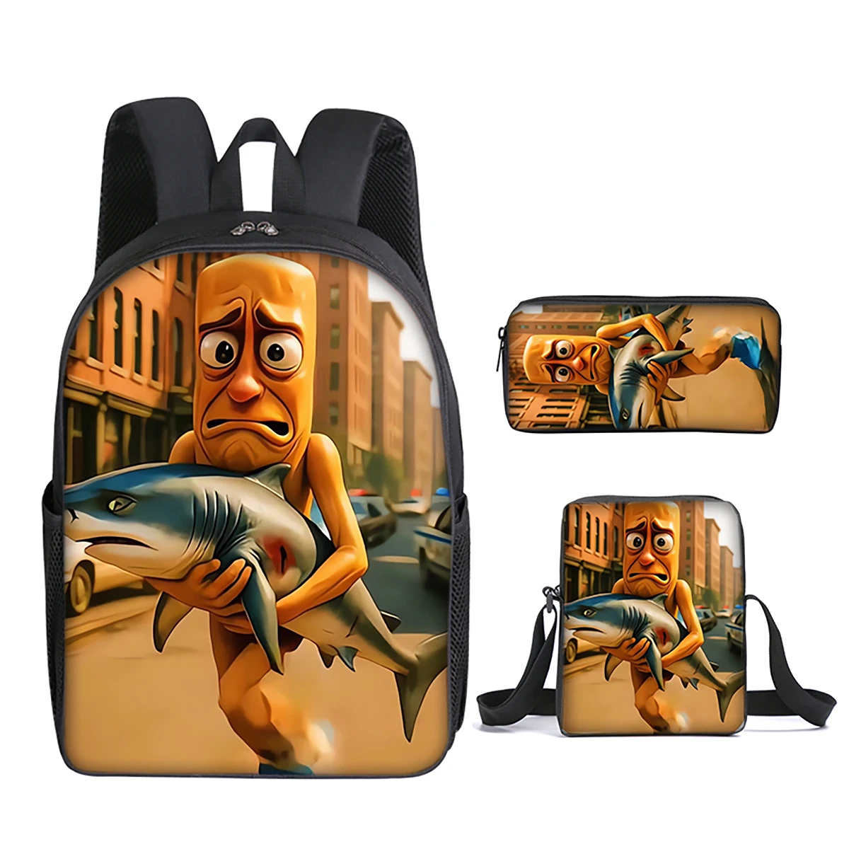 Italian Brainrot 3Pcs/Set Backpack With Messenger Bags ,Pencil Bags For Boy/Girls Best Gift 2D Flat Cartoon Student School Bags