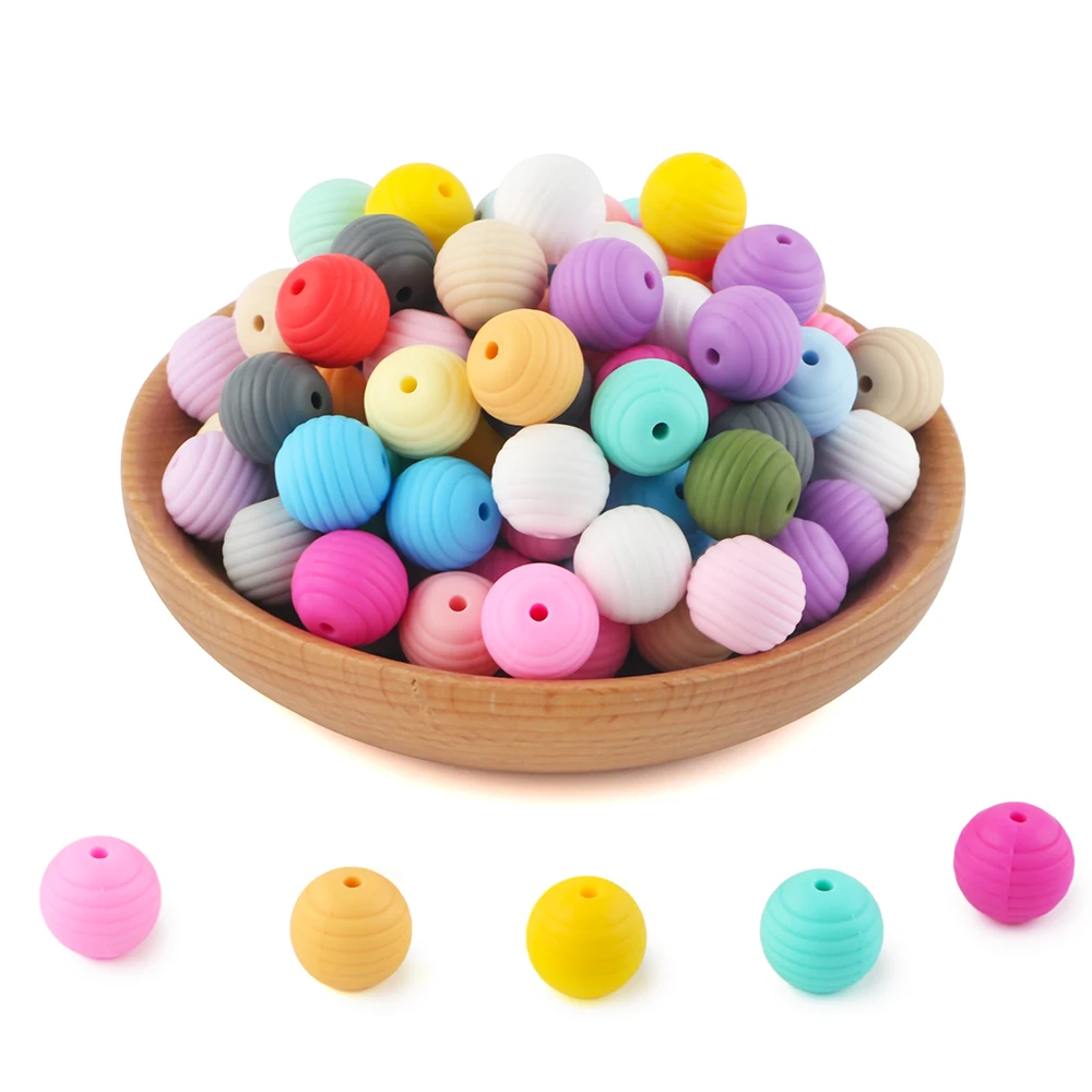 10/20/30Pcs 15MM Threaded Silicone Beads Round Spiral Beads For Jewelry Making DIY Pacifier Chain Bracelet Necklace Accessories