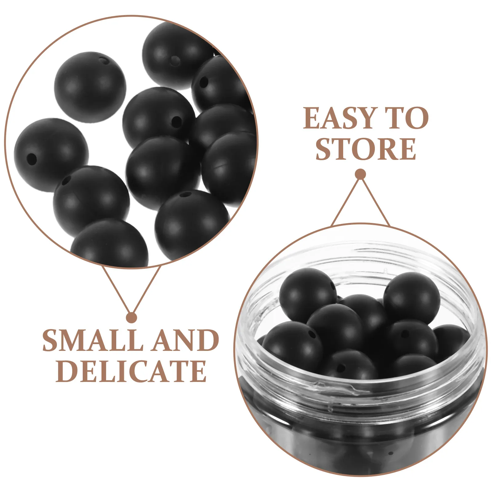 

105pcs Black 15mm Silicone Beads for Keychain DIY Bracelet Necklace Craft Accessories Safe Comfortable Storage