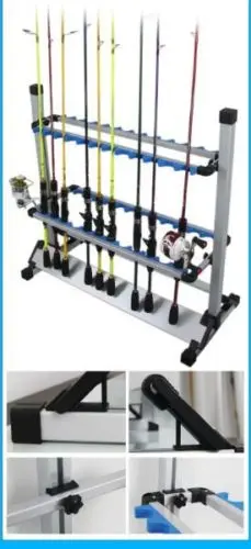 12 / 24 Rod Portable Fishing Rack Pole Holder Aluminum Alloy Showing Stand Shelf