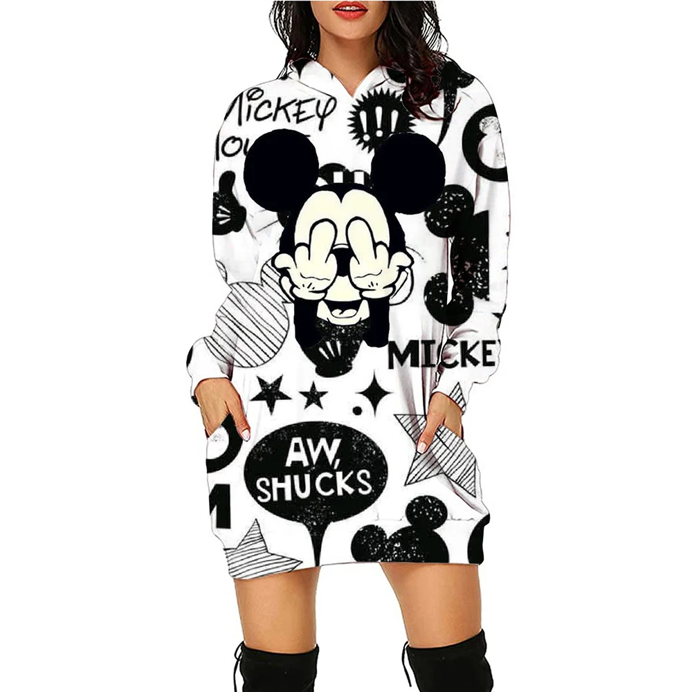 Long Sleeves Dresses Cartoon Elegant Women Minnie Mouse 2025 Disney Y2k Sweater Dress Women\'s Party Mini With Hood Mickey Hoodie