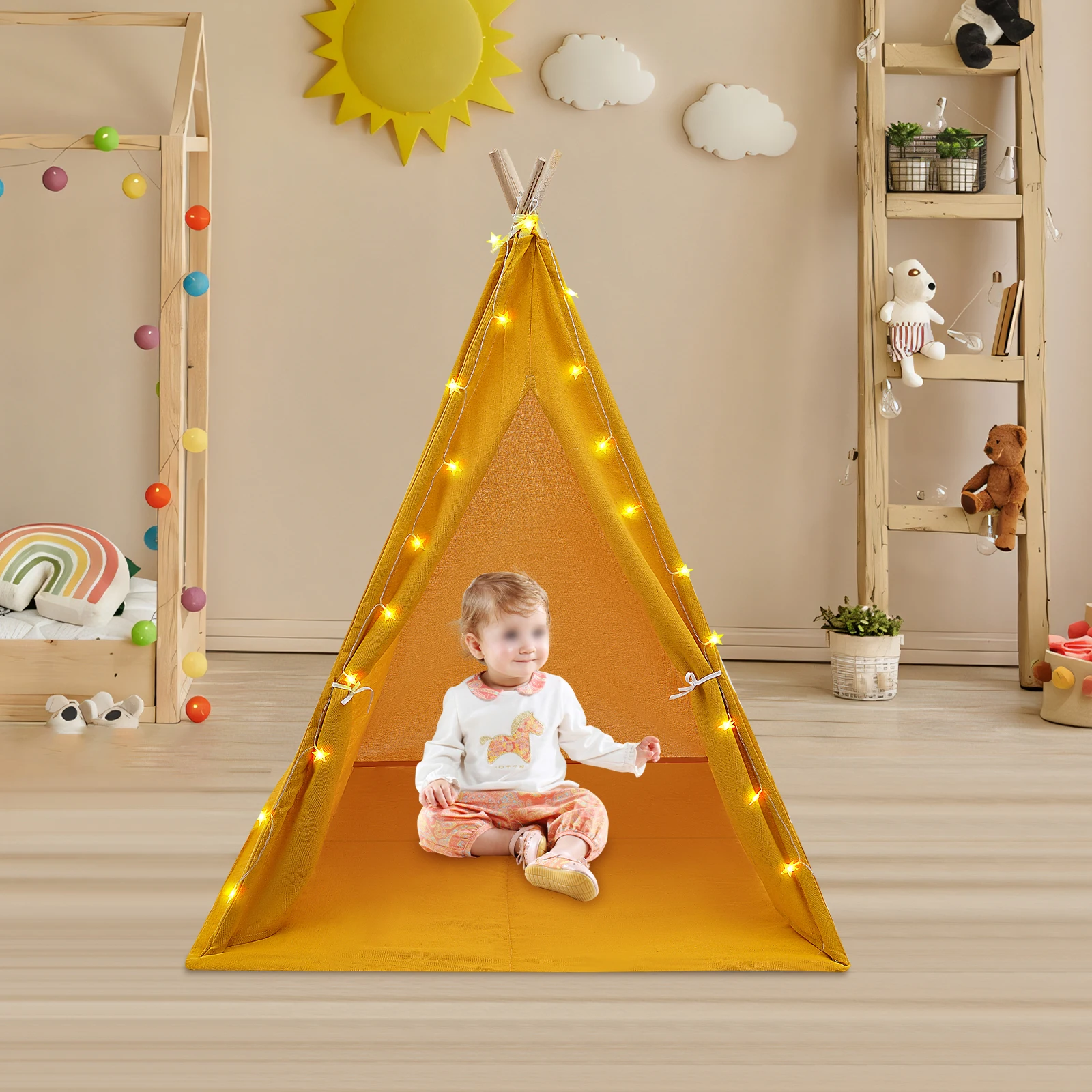 Tenda para crianças com luz, tenda infantil para ambientes internos e externos para salas de estar, quartos infantis, piqueniques, acampamento