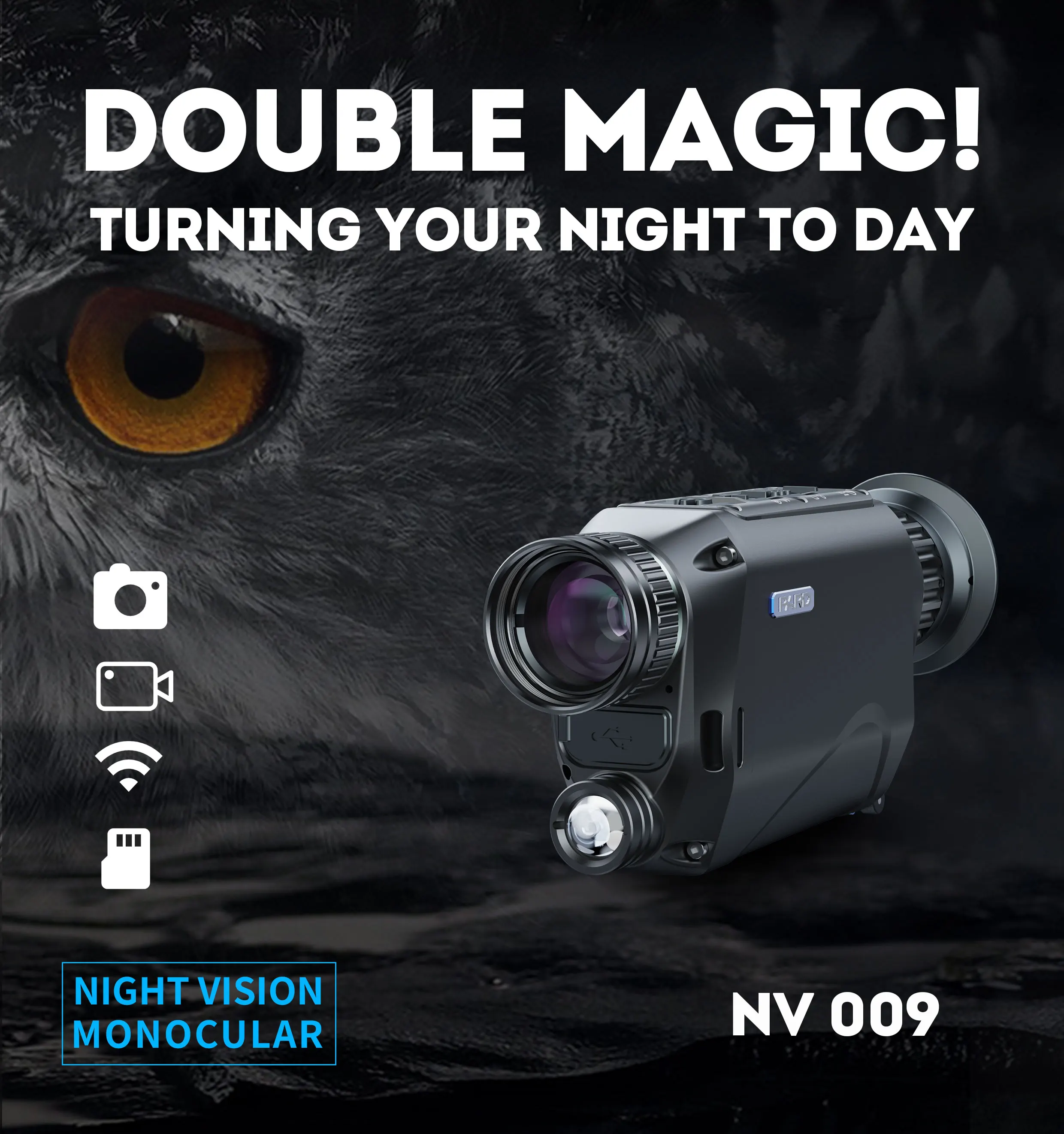 PARD NV009 850nm Handheld Night Vision Monocular CMOS Image Sensor Waterproof IP67 Rating Camera HDMI Output Record Audio For observing animals, camping