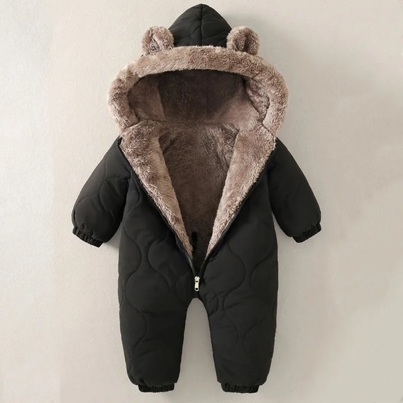 3 Years Old Winter Baby Outdoor Clothing Fur Lining Warm Toddler Girl Boy Jumpsuit Cartoon Plus Velvet Baby Jumpsuit