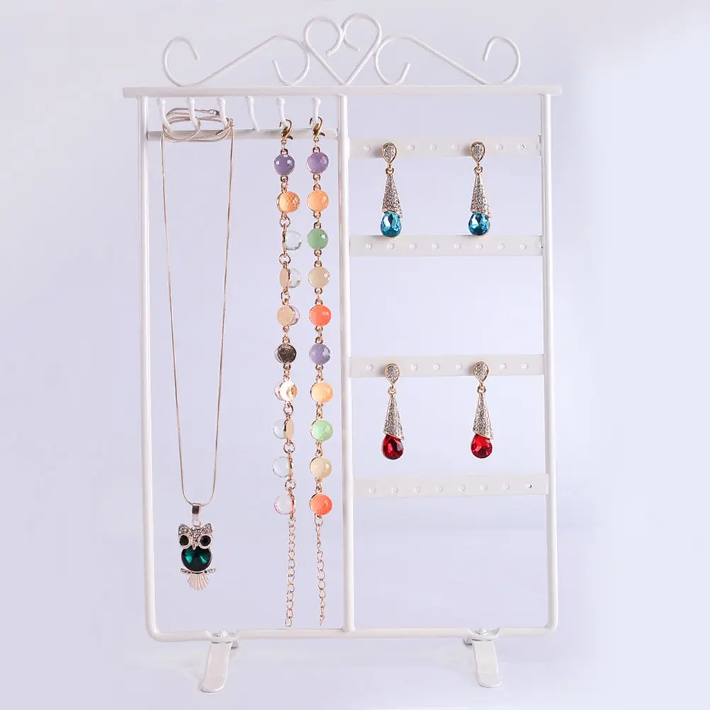 

Элегантная белая металлическая подставка-органайзер для украшений: дисплей для серег, браслетов, ожерелий, колец, компактное настольное хранилище