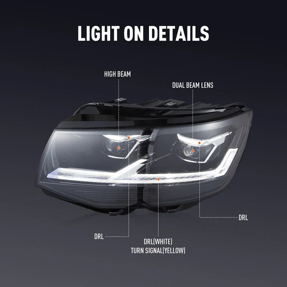 Paire d'ensemble de phares de voiture LED pour Volkswagen Caravelle T6 phare 2015-2018 lampe frontale avant DRL clignotants phares