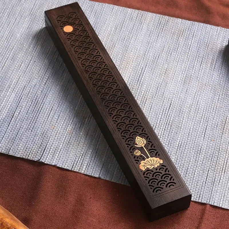 Black Wooden Incense Holder Incense Burner Traditional Chinese Type Wood Incense Burner Box Aromatherapy Censer For Home Office