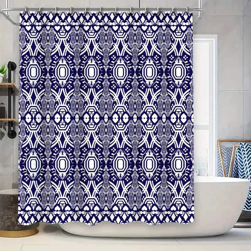 

Blue And White Shower Curtain Waterproof Decorative Bathroom Shower Curtains for Home Decor (Navy Blue)