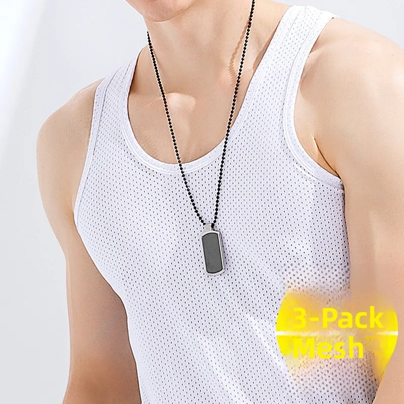 

Men's Ice Silk Me Hollow Cooling Vest Slim Fit Sports Breathable Fitn Base irt Summer Thin 0 Home Wear round Ne
