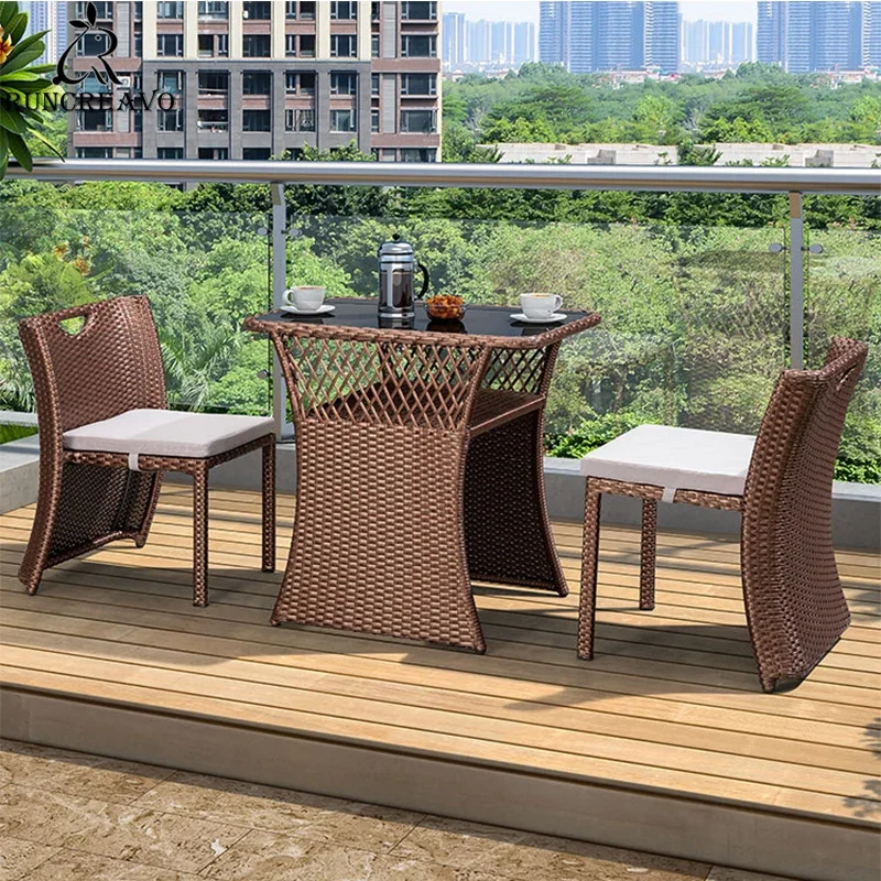 Rattan Chair Balcony Outdoor Garden Furniture Suit Pastoral Style Leisure Tables Chairs Three-piece Creative Rattan Furniture