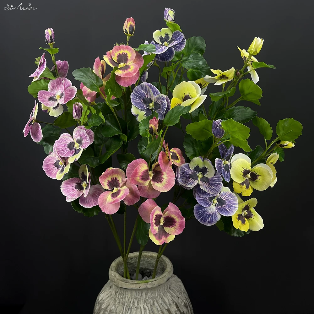 SunMade Luxury 3D Printing Viola Flower Branch Butterfly Pansy Artificial Flowers Garden Decoration Fleur Artificielle New Year