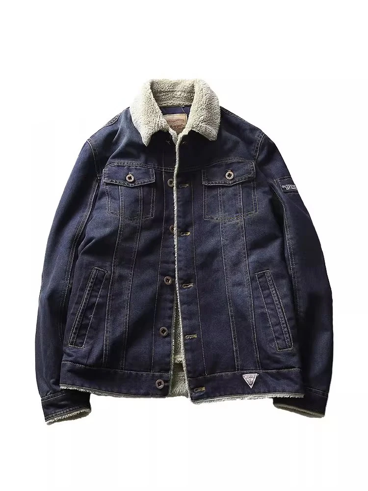 

Утепленная мужская джинсовая куртка на флисовой подкладке, большие размеры, ретро-стиль, хлопковая рабочая куртка, модная городская модель с длинными рукавами