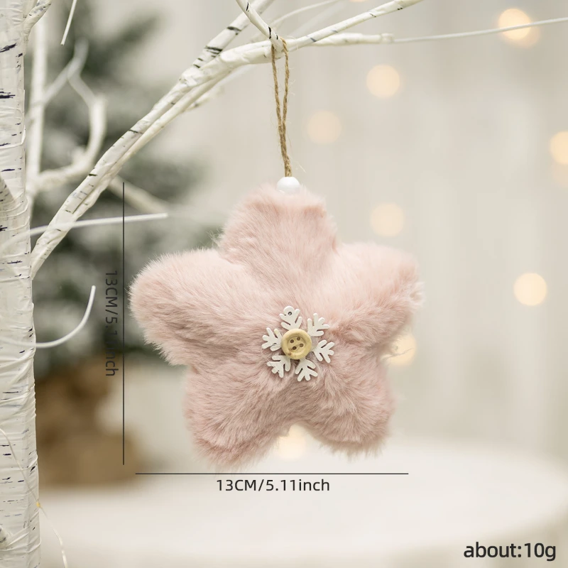 Nuevas decoraciones navideñas de felpa, lindas estrellas blancas y rosas, colgante para árbol de Navidad