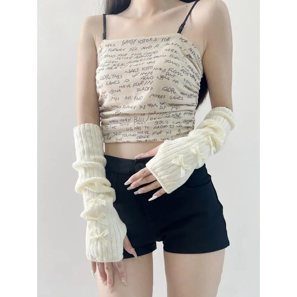 Punk Lolita Bowknot Arm Warmers Y2K Sweet Gothic Arm Sleeve Japanese Harajuke Fingerless Gloves for Women